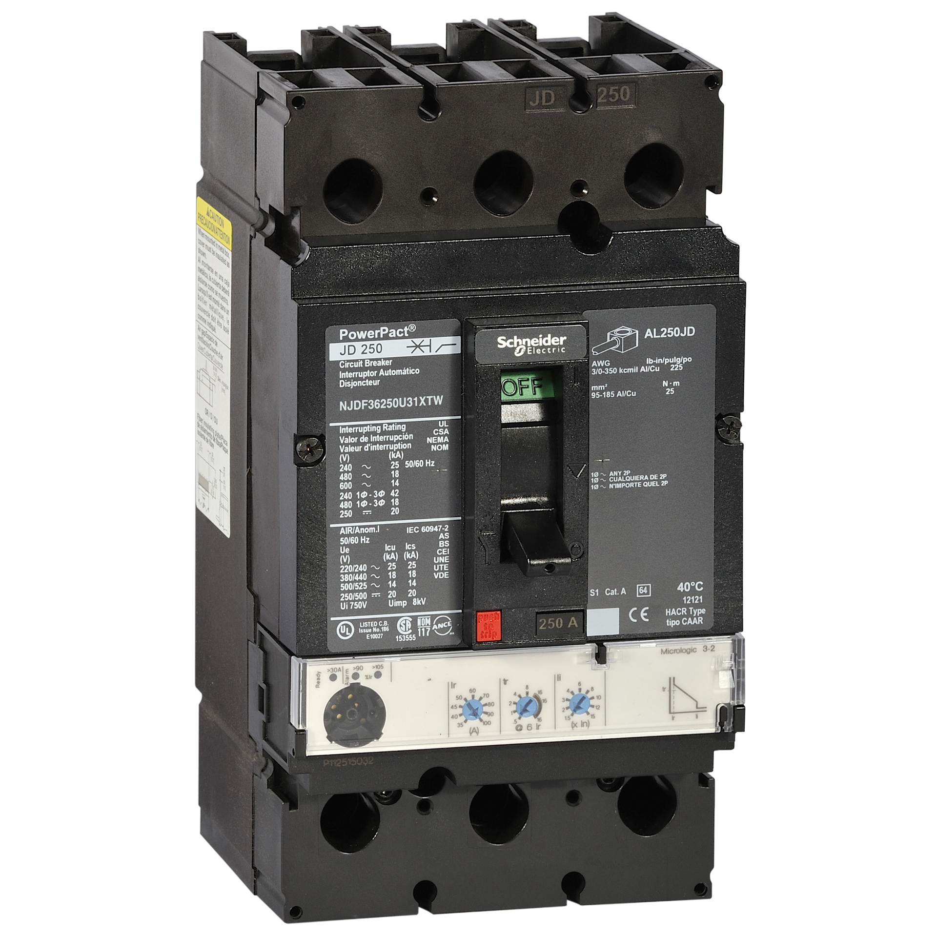 PowerPact-Multistandard – J-Rahmen – 250 A – 65 kA – Auslösegerät Micrologic 3.0