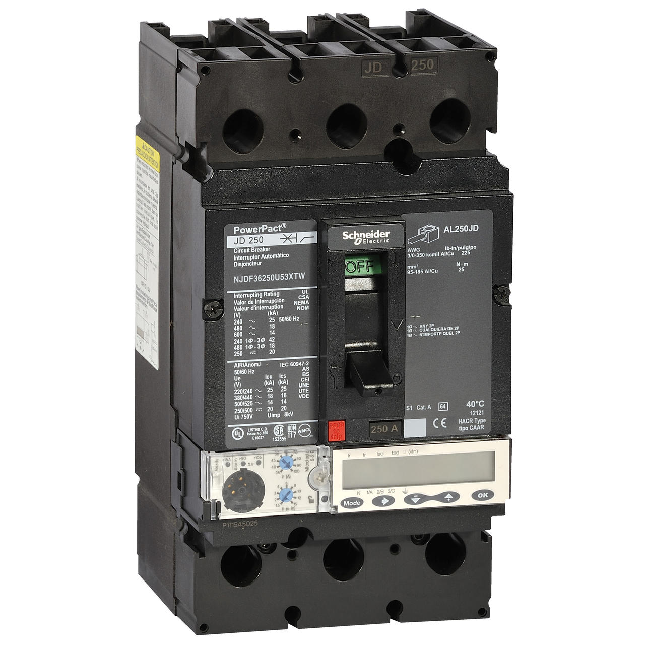 PowerPact-Multistandard, J-Rahmen, 250 A, 100 kA, Auslösegerät Micrologic 5.2 E