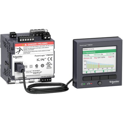 Netzanalysator ION Klasse S, PowerLogic PM8214, Standard, DIN-Schiene mit Display, 512 MB, 256 Samples/Periode, DC