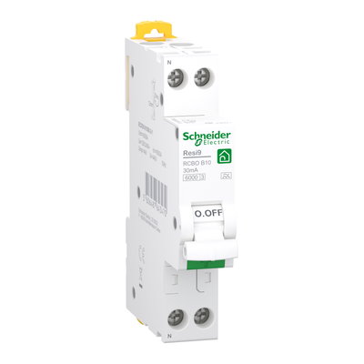 FI/LS Resi9 1P+N, 1TE breit (18mm), 10A, B-Charakteristik, 30mA, Typ A, 6kA