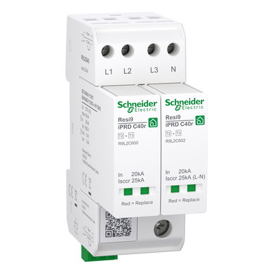 Überspannungsableiter, Resi9 iPRD C40r, Typ 2+3, Schutzmodule steckbar, 3P+N, 40kA, kompakt 2TE, FM-Kontakt