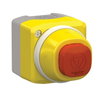 Aufbaugehäuse, Harmony XALK, Kunststoff, hellgrau, gelb, 1 beleuchteter Not-Aus-Schalter, 2 LEDs, weiß, rot, 24V, 2Ö+1S