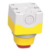 Aufbaugehäuse, Harmony XALK, Kunststoff, hellgrau, gelb, 1 beleuchteter Not-Aus-Schalter, 2 LEDs, weiß, rot, 24V, 1Ö+1S