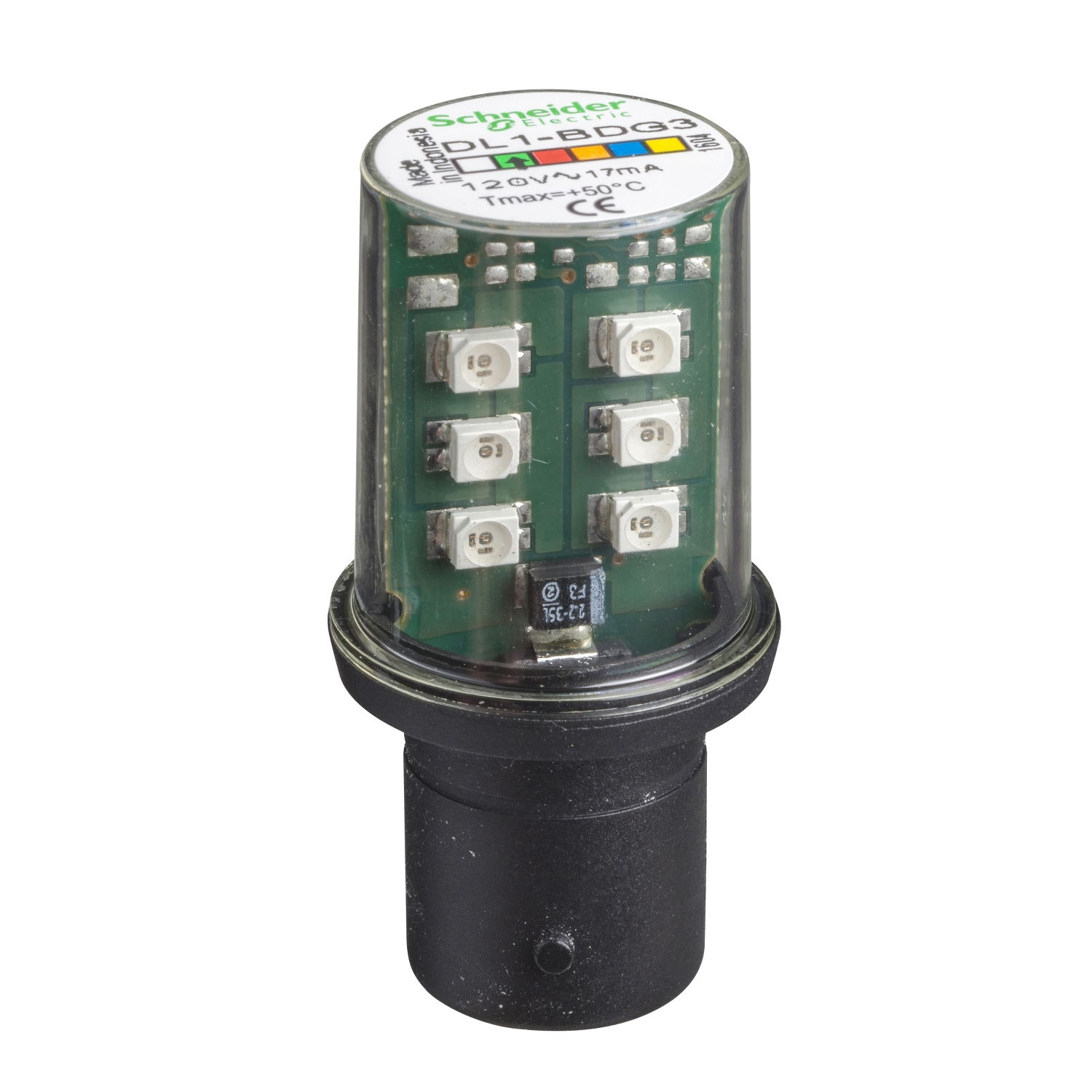 LED-Lampe, grün für Befehls- u. Meldegeräte, BA 15d, 120V