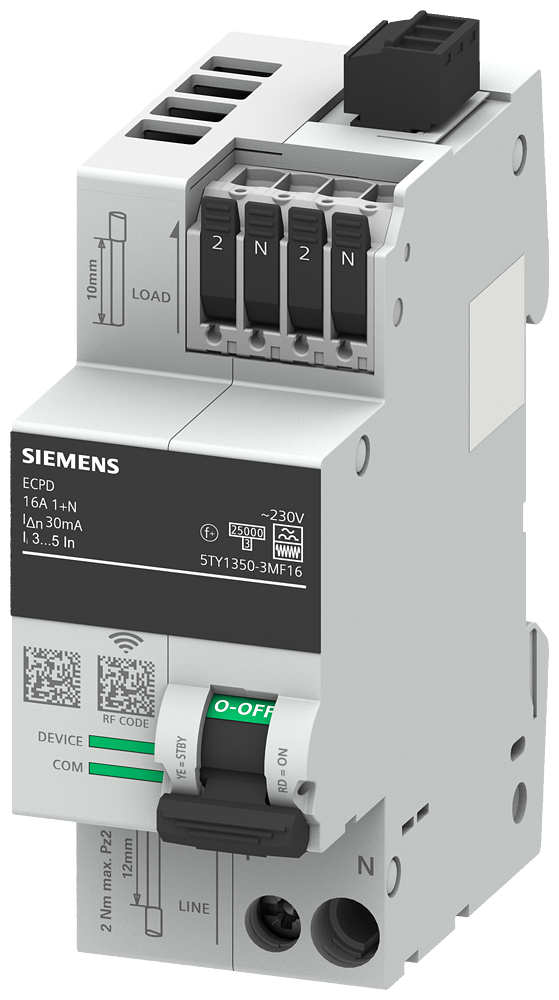 ECPD mit Mess-/Kommunikationsfunktion RCD Typ F 30mA In: 16A, 230V AC, 75kA 1+N