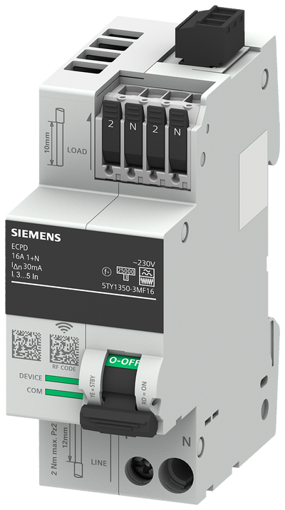 ECPD mit Mess-/Kommunikationsfunktion RCD Typ F 30mA In: 16A, 230V AC, 75kA 1+N