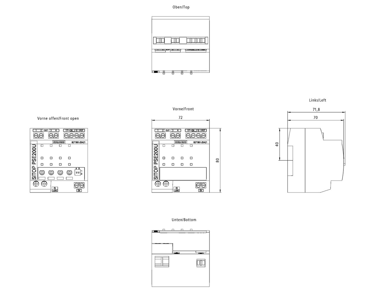 Selektivitätsmodul SITOP PSE200U, DC 24 V/4 x 3 ... 10 A mit Summenmeldekontakt – Bild 4 von 4