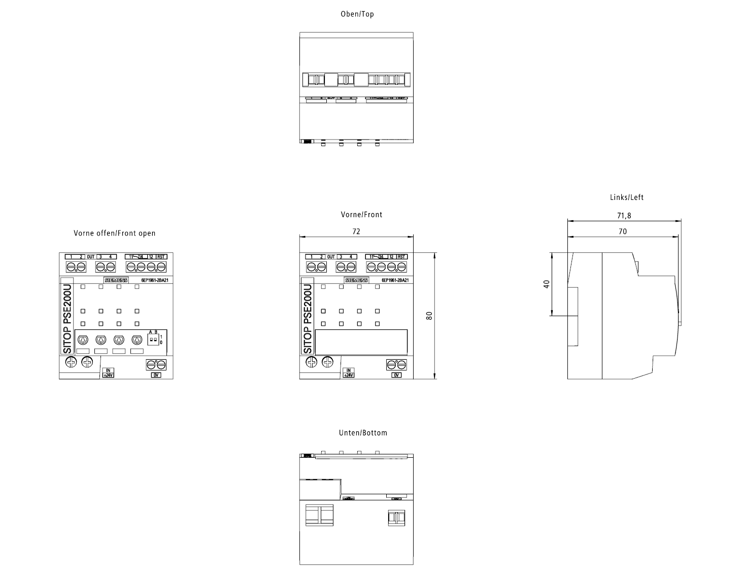 Selektivitätsmodul SITOP PSE200U, DC 24 V/4 x 3 ... 10 A mit Summenmeldekontakt – Bild 4 von 4