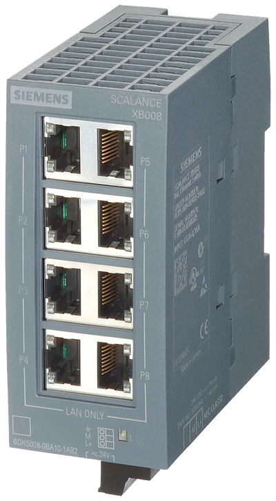 SCALANCE XB008, unmanaged switch, 8x RJ45
