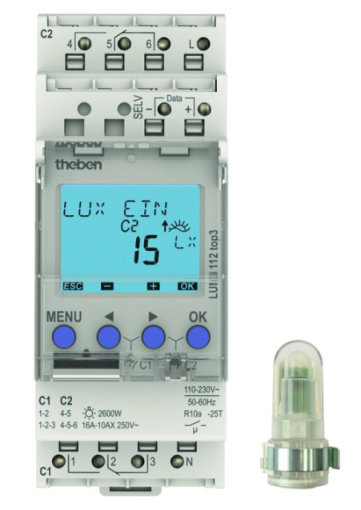 Dämmerungsschalter mit Aufbau-Lichtsensor, 2 Kanäle