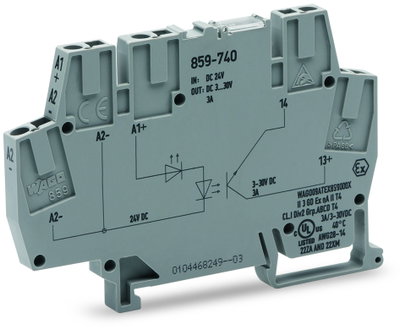 Optokopplermodul,Eingangsnennspannung DC 24 V,Ausgangsspannungsbereich DC 3 … 30 V,grau