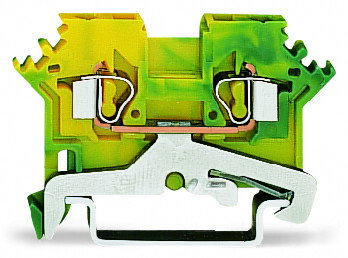 2-Leiter-Schutzleiterklemme 2,5 mm² seitliche Beschriftungsaufnahmen grün-gelb