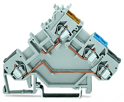 3-Leiter-Initiatorenklemme mit farbig bedruckten Leitereinführungen 2,5 mm² grau