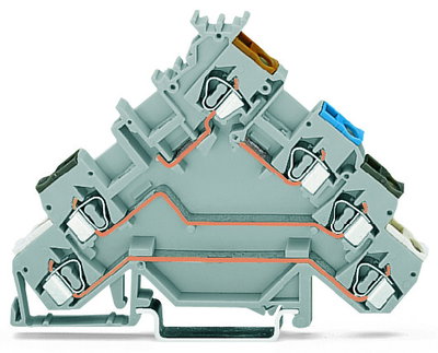4-Leiter-Initiatorenklemme mit farbig bedruckten Leitereinführungen 2,5 mm² grau