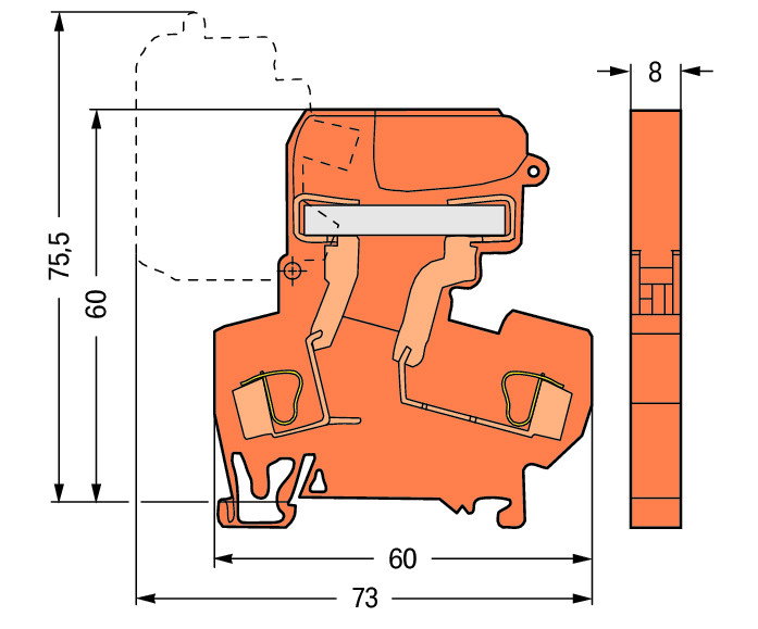 2-Leiter-Trennklemme,für Tragschiene 35 x 15 und 35 x 7,5,4 mm²,orange – Bild 2 von 2