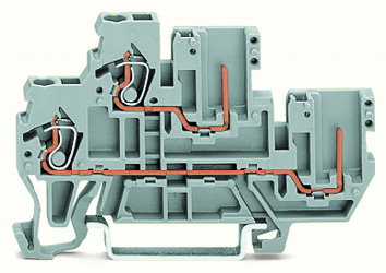1-Leiter/1-Pin-Doppelstock-Basisklemme Durchgangs-/Durchgangsklemme 2,5 mm² grau