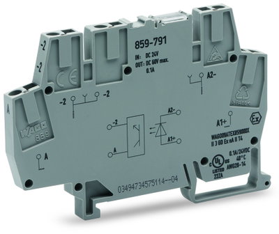 Optokopplermodul,Eingangsnennspannung DC 24 V,Ausgangsspannungsbereich DC 3 … 60 V,grau