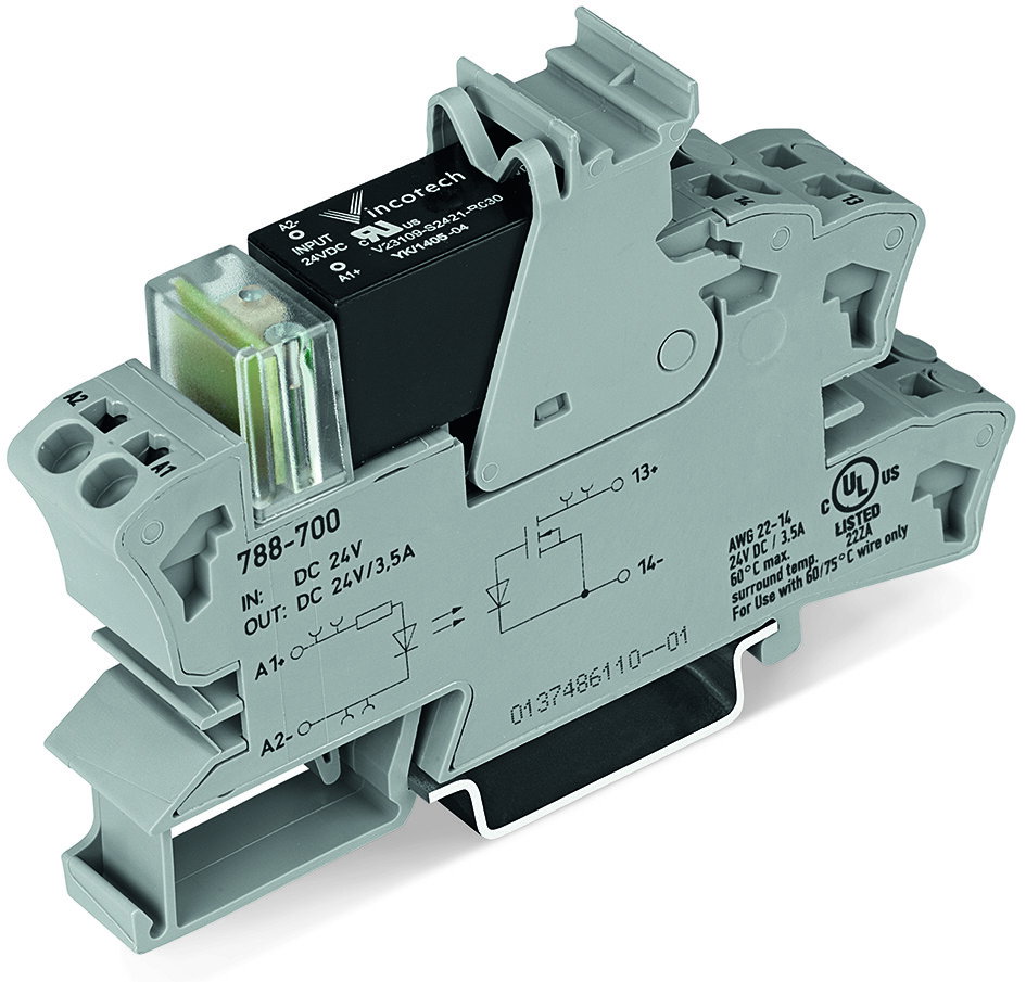 Solid-State-Relaismodul,Eingangsnennspannung DC 24 V,Ausgangsspannungsbereich DC 0 … 24 V,grau