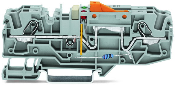 Erdleiter-Trennklemme,mit Prüfmöglichkeit,mit Trennmesserhalter, orange,grau