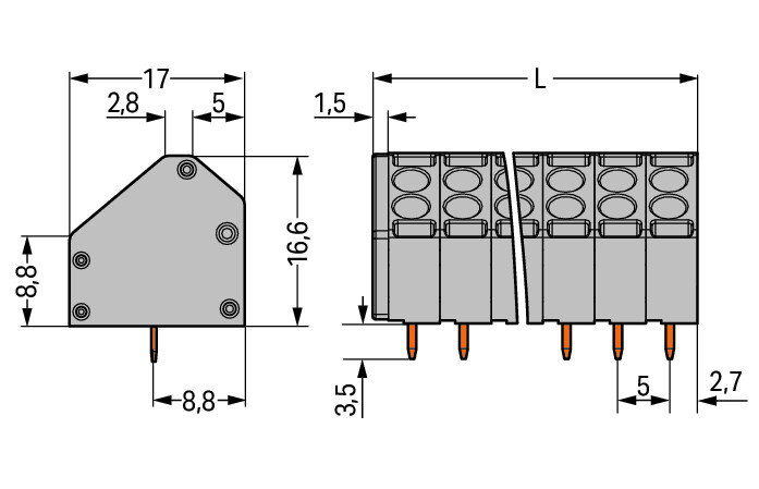 2-Leiter-Leiterplattenklemme,1,5 mm²,Rastermaß 5 mm,grau – Bild 2 von 2