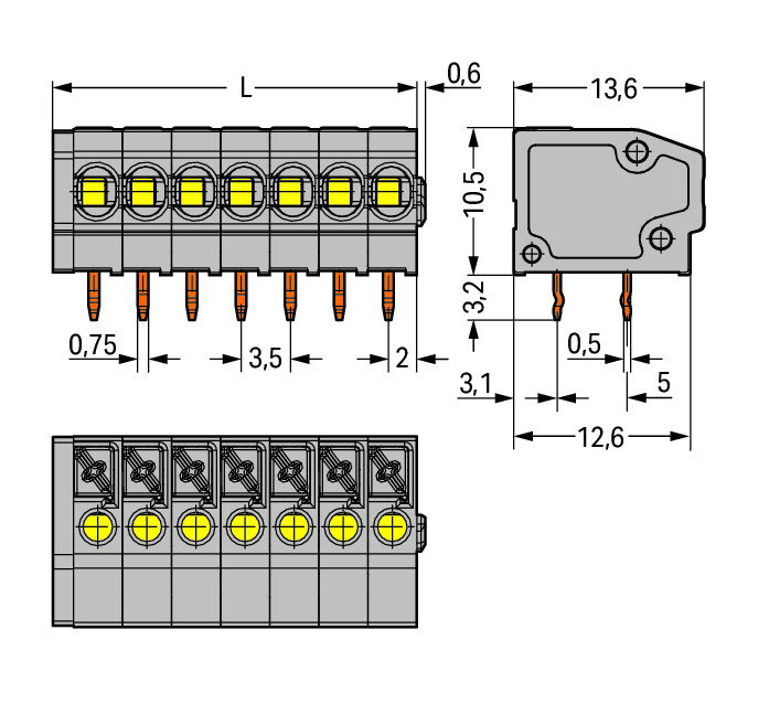 Leiterplattenklemme,Drücker,1,5 mm²,grau – Bild 2 von 3