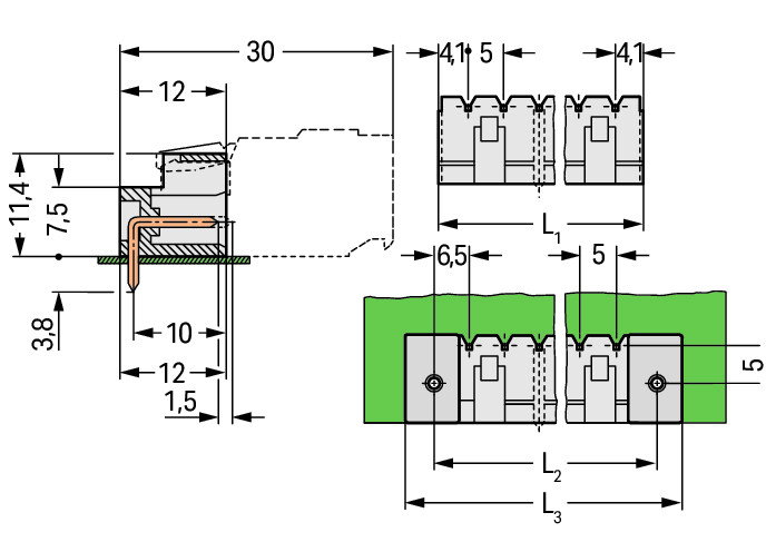 THT-Stiftleiste,Lötstift 1,2 x 1,2 mm,abgewinkelt,lichtgrau – Bild 2 von 2