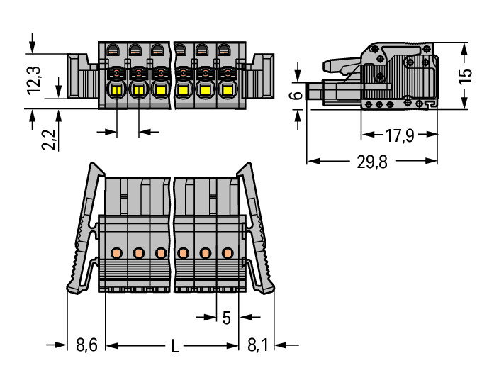 1-Leiter-Federleiste,Drücker,Push-in CAGE CLAMP®,grau – Bild 2 von 2