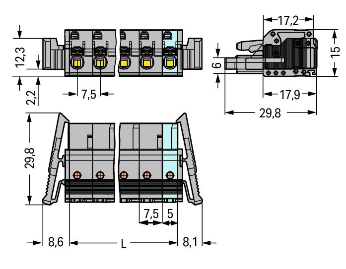 1-Leiter-Federleiste,Drücker,Push-in CAGE CLAMP®,grau – Bild 2 von 2