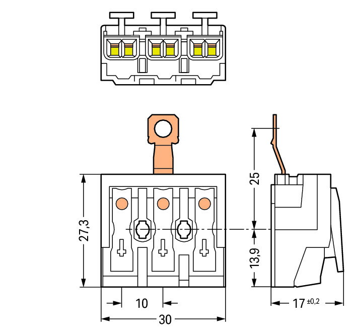 Leuchtenanschlussklemme,Drücker extern,mit PE-Schraubkontakt,weiß – Bild 2 von 2