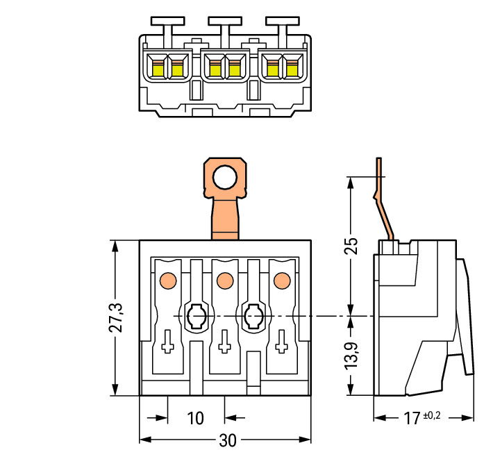 Leuchtenanschlussklemme,Drücker extern,mit PE-Schraubkontakt,weiß – Bild 2 von 2
