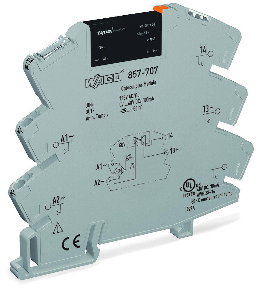 Solid-State-Relaismodul,Eingangsnennspannung AC/DC 115 V,Ausgangsspannungsbereich DC 0 … 48 V,grau