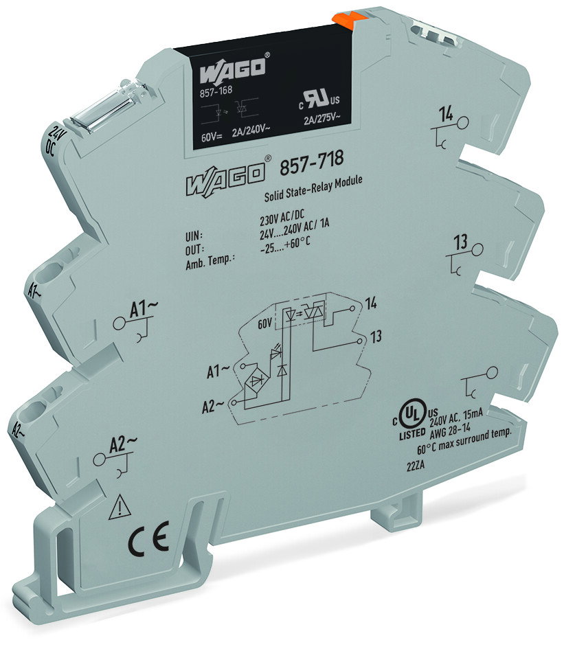 Solid-State-Relaismodul,Eingangsnennspannung AC/DC 230 V,Ausgangsspannungsbereich AC 24 … 240 V,grau