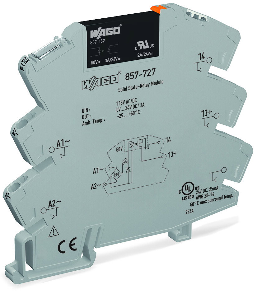 Solid-State-Relaismodul,Eingangsnennspannung AC/DC 115 V,Ausgangsspannungsbereich DC 0 … 30 V,grau