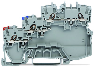 3-Leiter-Initiatorenklemme mit farbig bedruckten Leitereinführungen 1 mm² grau