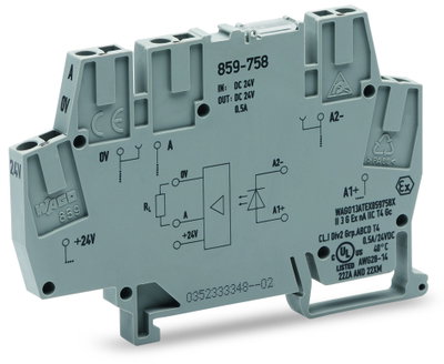Optokopplermodul,Eingangsnennspannung DC 24 V,Ausgangsspannungsbereich DC 6 ...  30 V,grau