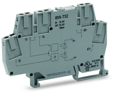 Optokopplermodul,Eingangsnennspannung DC 24 V,Ausgangsspannungsbereich DC 3 … 30 V,grau