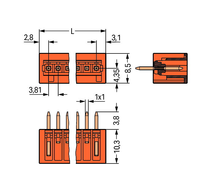 THT-Stiftleiste,Lötstift 1,0 x 1,0 mm,gerade,orange – Bild 2 von 2