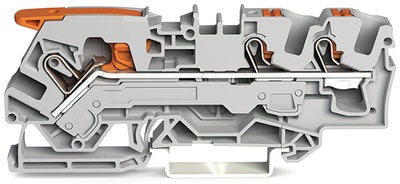 3-Leiter-Durchgangsklemme mit Hebel und Drücker 6 mm² grau