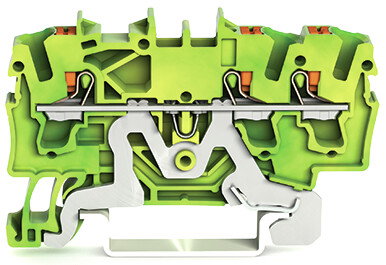 3-Leiter-Schutzleiterklemme mit Drücker 2,5 mm² grün-gelb