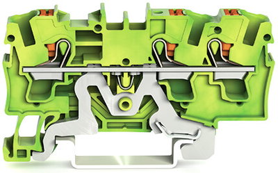 3-Leiter-Schutzleiterklemme mit Drücker 4 mm² grün-gelb