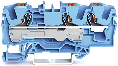 3-Leiter-Durchgangsklemme mit Drücker 6 mm² blau
