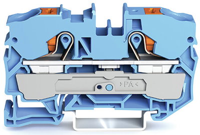 2-Leiter-Durchgangsklemme mit Drücker 10 mm² blau