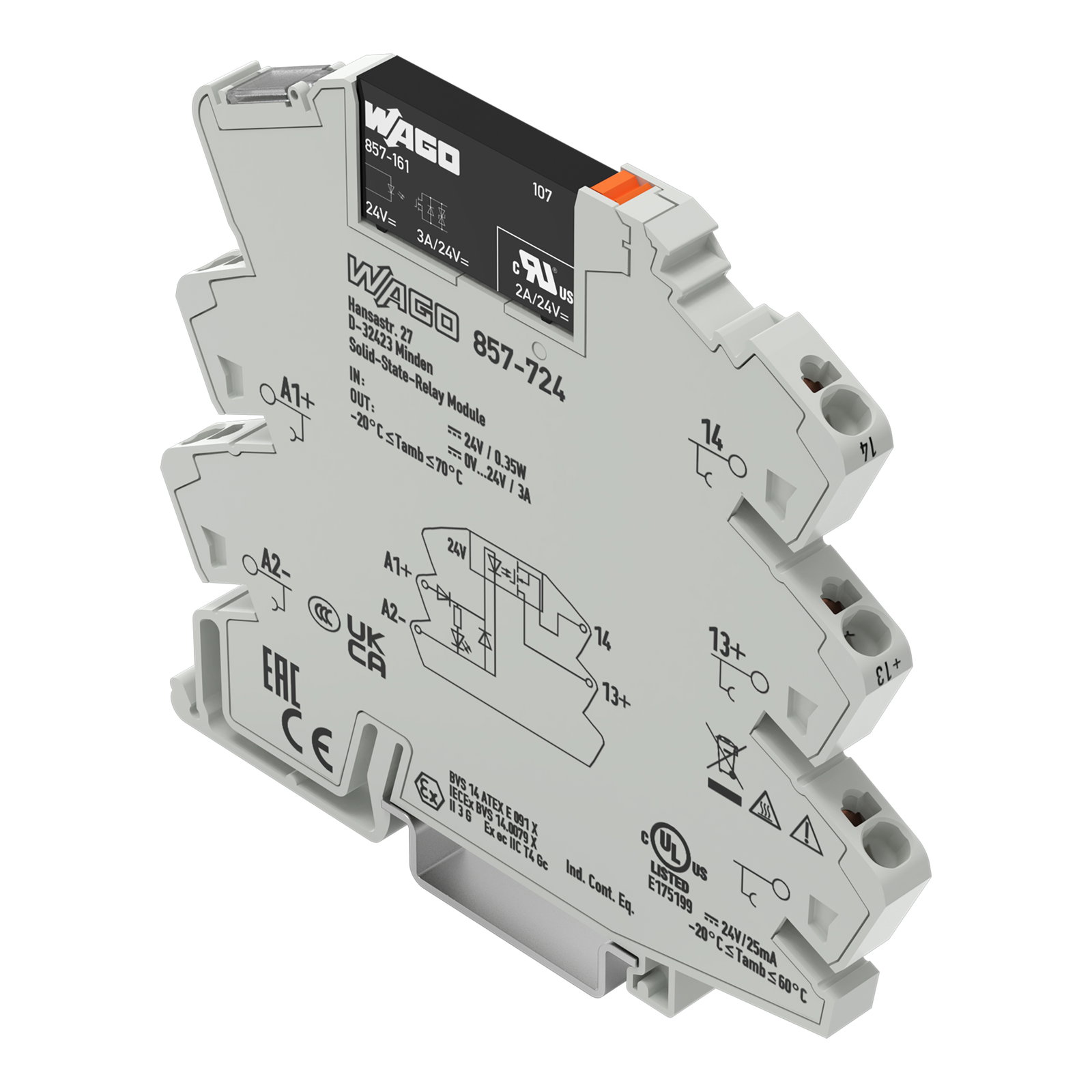 Solid-State-Relaismodul,Eingangsnennspannung DC 24 V,Ausgangsspannungsbereich DC 0 … 24 V,grau