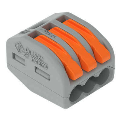 Verbindungsklemme mit Hebeln für alle Leiterarten max. 4 mm² grau