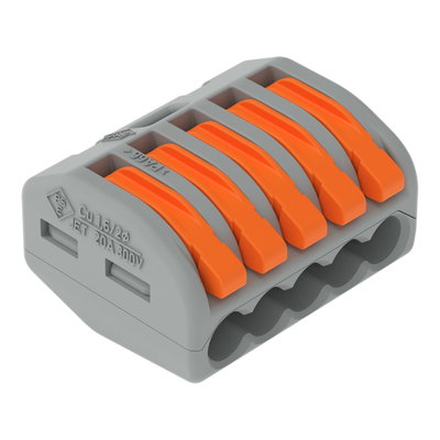 Verbindungsklemme mit Hebeln für alle Leiterarten max. 4 mm² grau