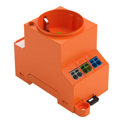 Schaltschrank-Steckdose zur Tragschienen- und Schraubmontage für Stecker Typ F, CEE 7/4 (SCHUKO®) orange