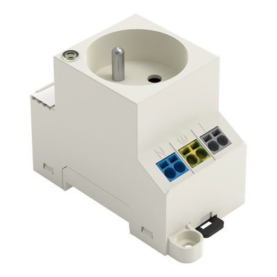 Schaltschrank-Steckdose zur Tragschienen- und Schraubmontage für Stecker Typ E, CEE 7/5 lichtgrau