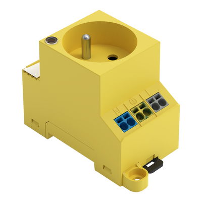 Schaltschrank-Steckdose zur Tragschienen- und Schraubmontage für Stecker Typ E, CEE 7/5 signalgelb