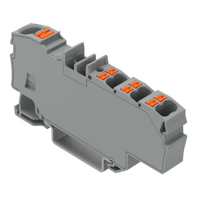 Verteilerklemme mit Drücker 1 x 6 mm² / 6 x 1,5 mm² grau