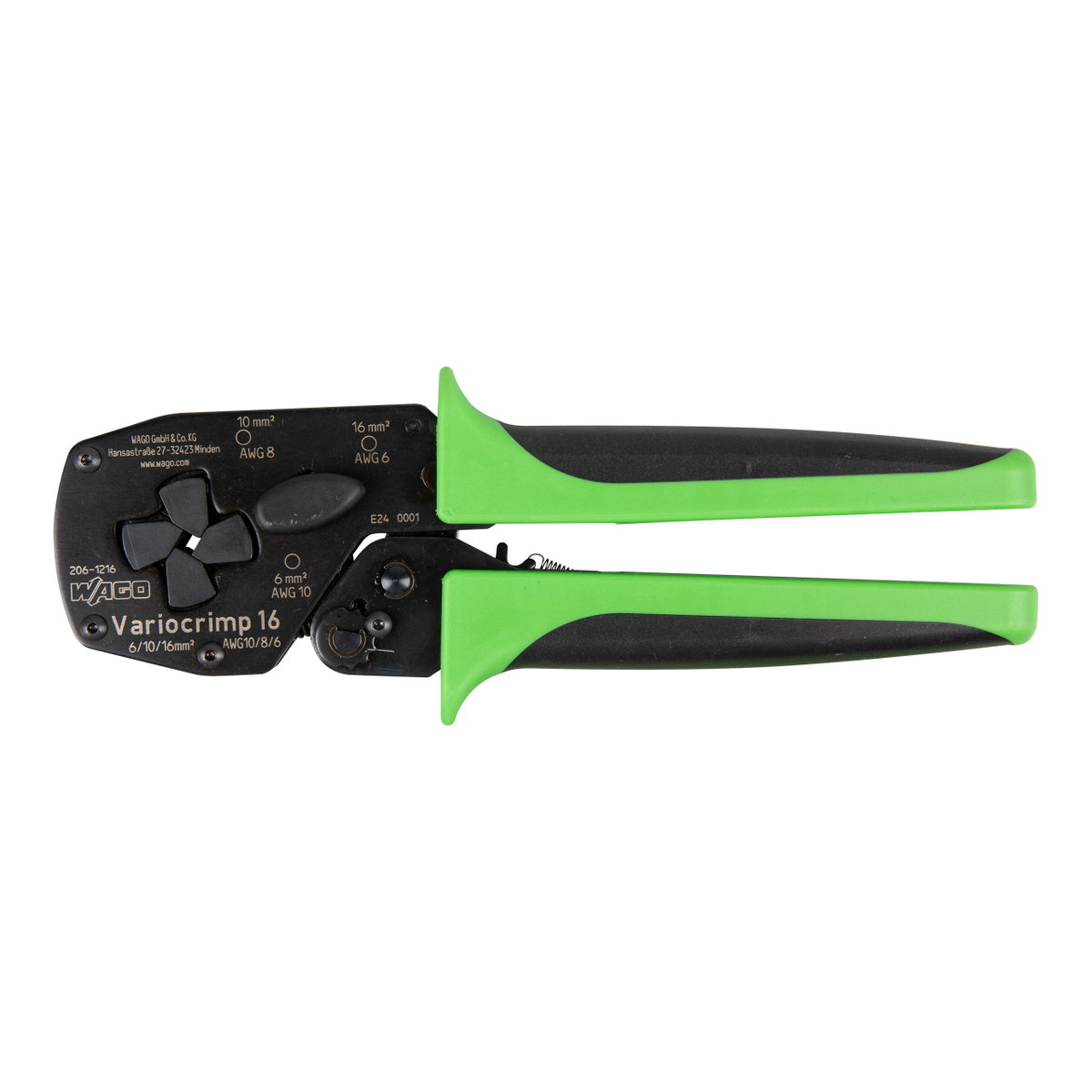 Crimp-Zange Variocrimp 16,für Aderendhülsen mit und ohne Kunststoffkragen,Crimp-Bereich 6 mm², 10 mm², 16 mm²,grün/schwarz – Bild 3 von 5